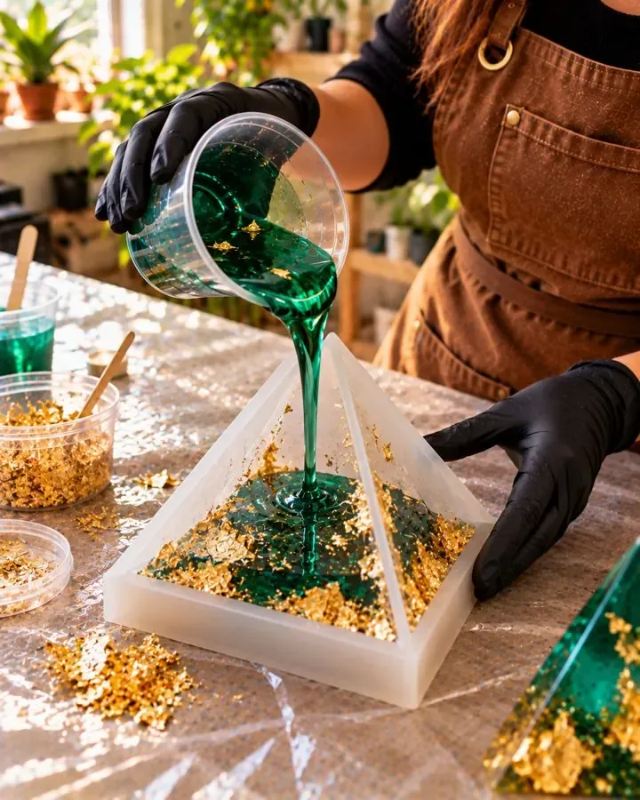 Peso de papel de resina com folha de ouro